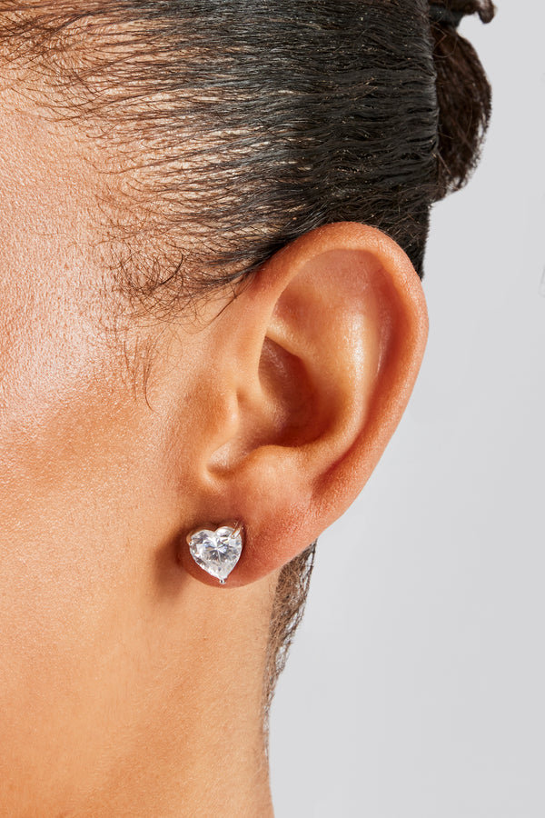 Iced Heart CZ Stud Earrings - 10mm