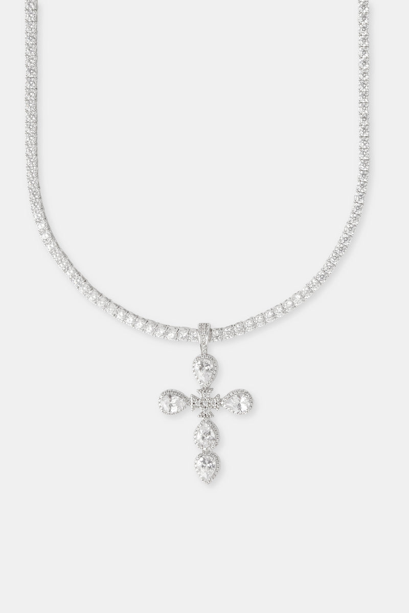 Iced Motif Cross Tennis Necklace - 35mm