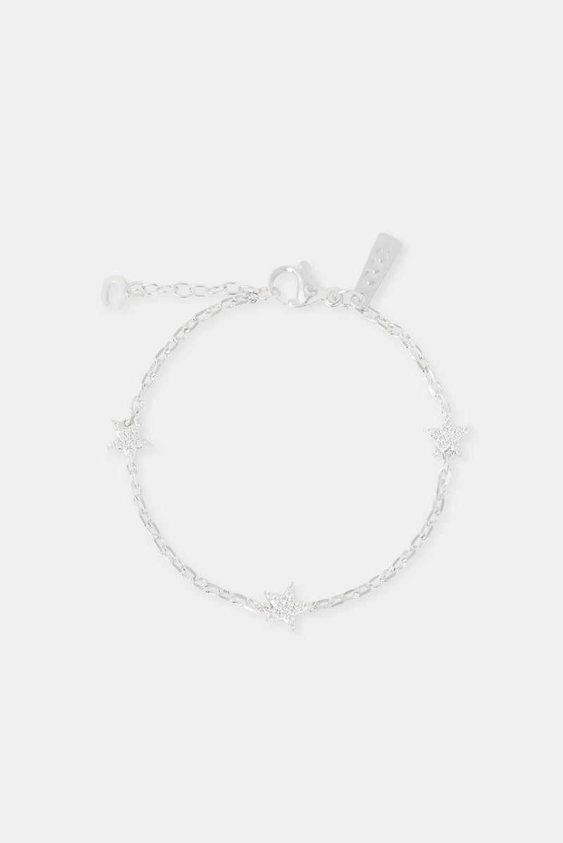 Iced Star Rolo Link Bracelet - 2.5mm