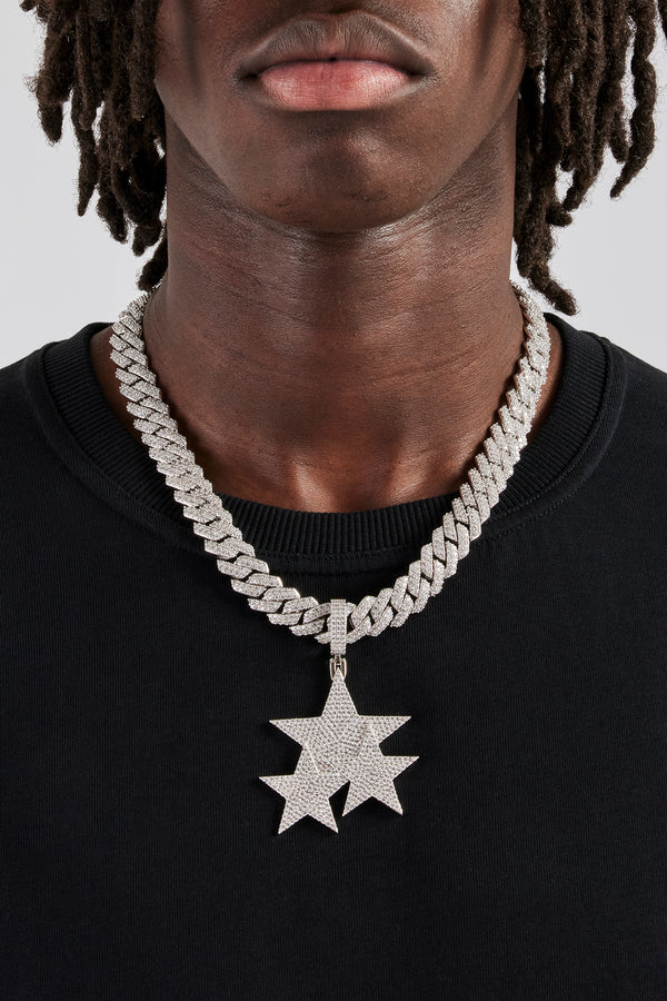 Iced Triple Star Pendant & 14mm Prong Cuban Chain