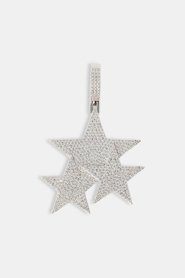 Iced Triple Star Pendant & 14mm Prong Cuban Chain