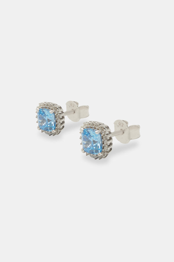 Iced Square Cluster Earring - Blue