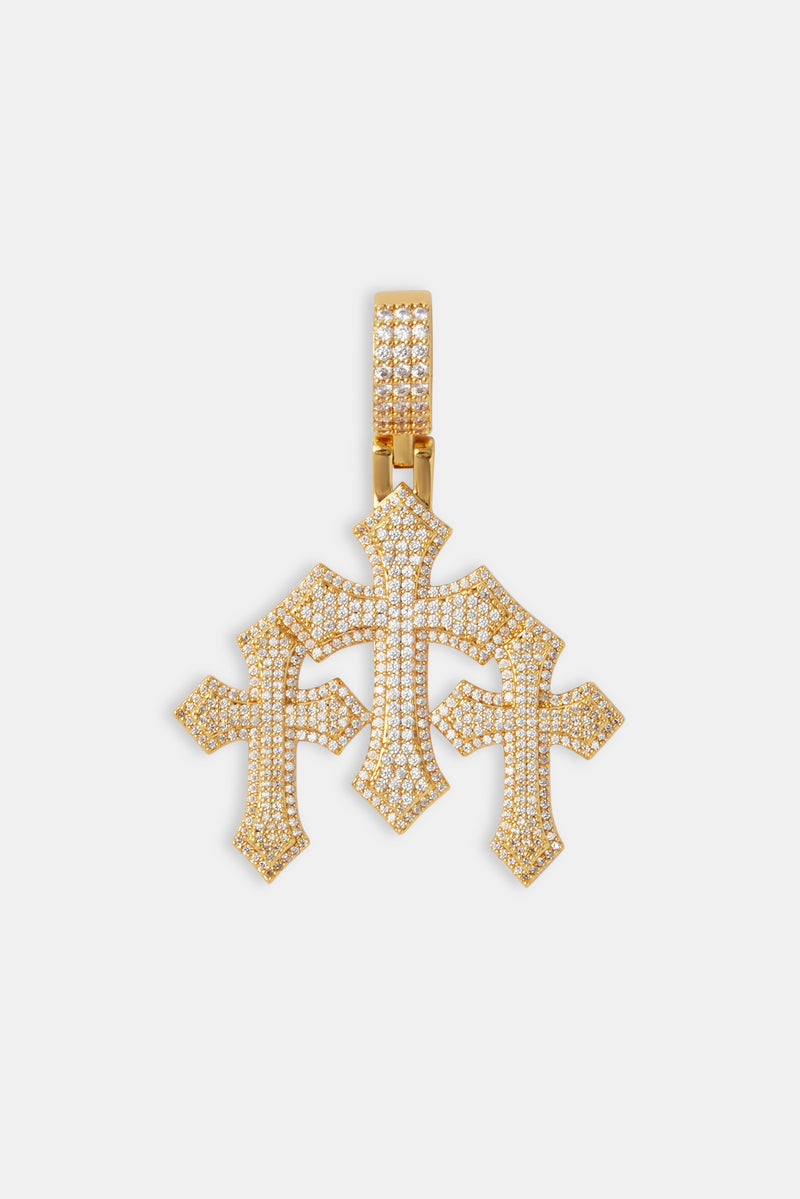 Women's Triple Cross Pendant & 5mm Tennis Chain - Gold