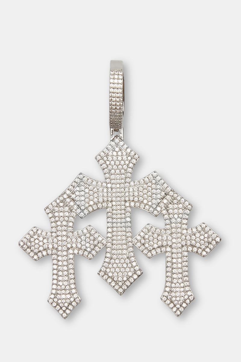 Triple Cross Pendant 70mm & 19mm Prong Cuban Chain