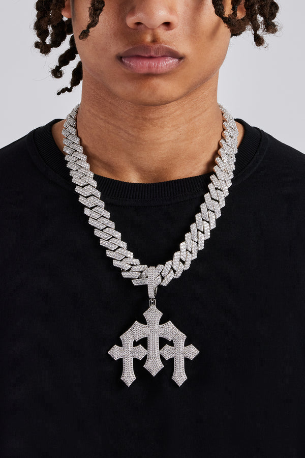 Triple Cross Pendant & 19mm Prong Cuban Chain