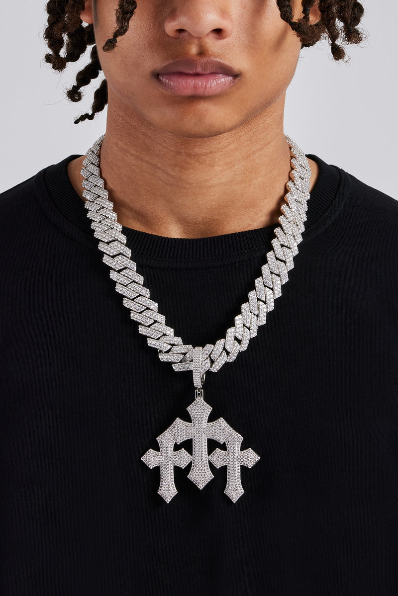 Triple Cross Pendant 70mm & 19mm Prong Cuban Chain