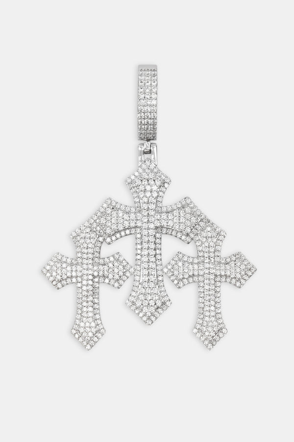 Iced Triple Cross Pendant + 14mm Prong Cuban Chain