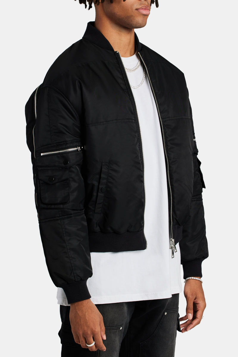 Cargo Bomber Jacket - Black