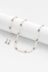 Pearl And Iced Face Motif Necklace + Bracelet & Iced Face Motif Earrings Bundle