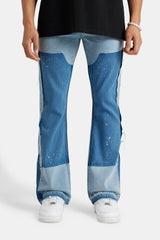 Carpenter Panelled Flare Fit Jeans - Mid Blue