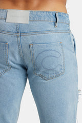 Carpenter Panelled Flare Fit Jeans - Mid Blue