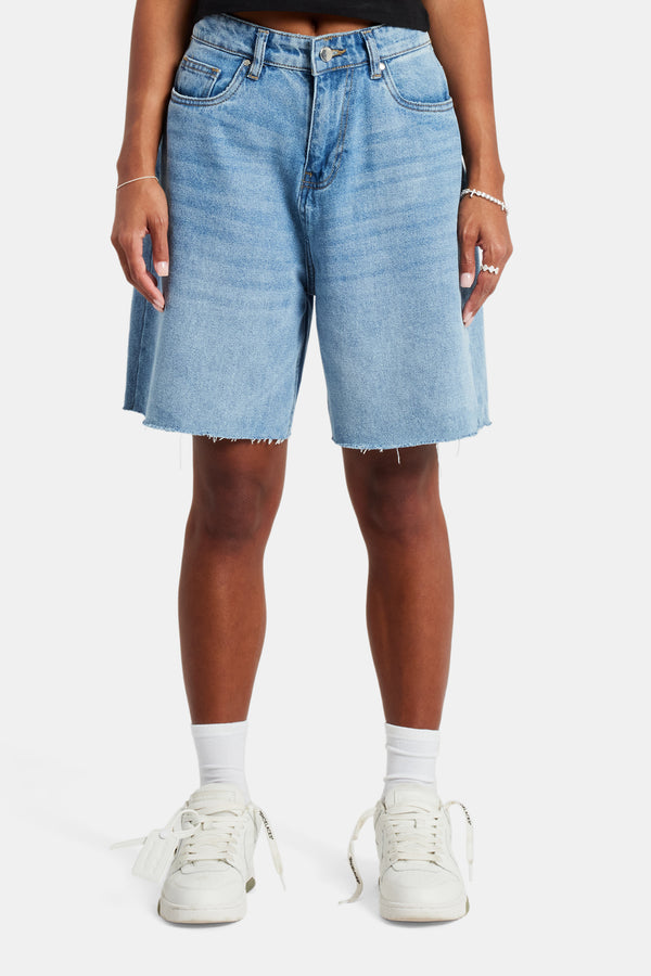 Relaxed Fit Raw Hem Bermuda Shorts