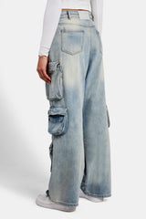 Baggy Cargo Jeans - Bleach Wash