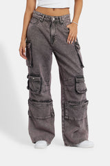 Acid Wash Baggy Cargo Jeans - Pink