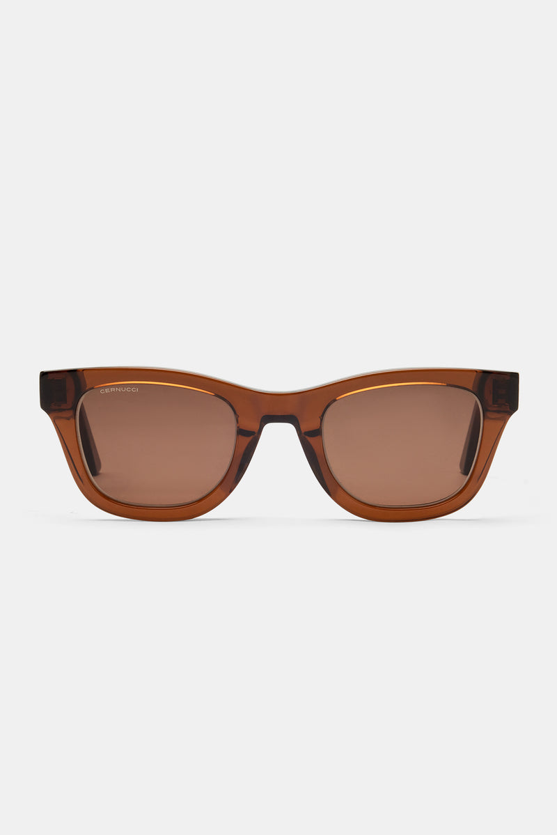 Rounded Square Acetate Frame Sunglasses - Brown