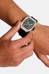 Iced Bezel Skeleton Rubber Strap Watch