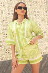 Cernucci Repeat Logo Border Satin Shirt - Lime