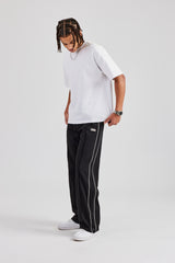 Nylon Piping Popper Wide Leg Jogger - Black