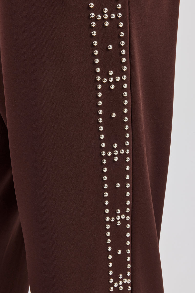 Stud Wide Leg Jogger - Chocolate