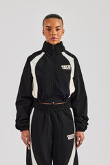 Contrast Panel Nylon Zip Through Jacket - Black