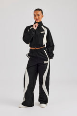 Contrast Panel Nylon Zip Through Tracksuit - Black