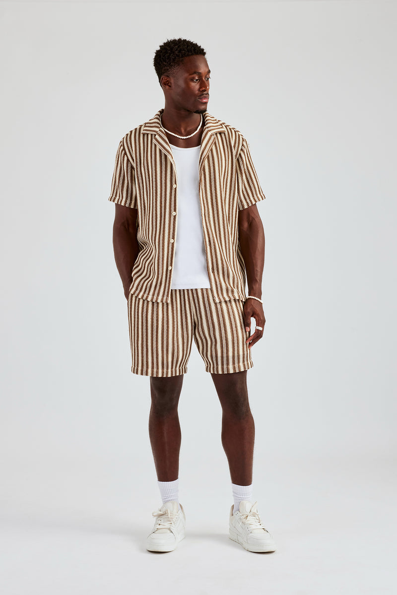 Knitted Contrast Stripe Short - Chocolate