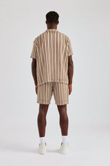 Knitted Contrast Stripe Revere Shirt - Chocolate