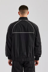 Nylon Piping Zip Through Jacket - Black