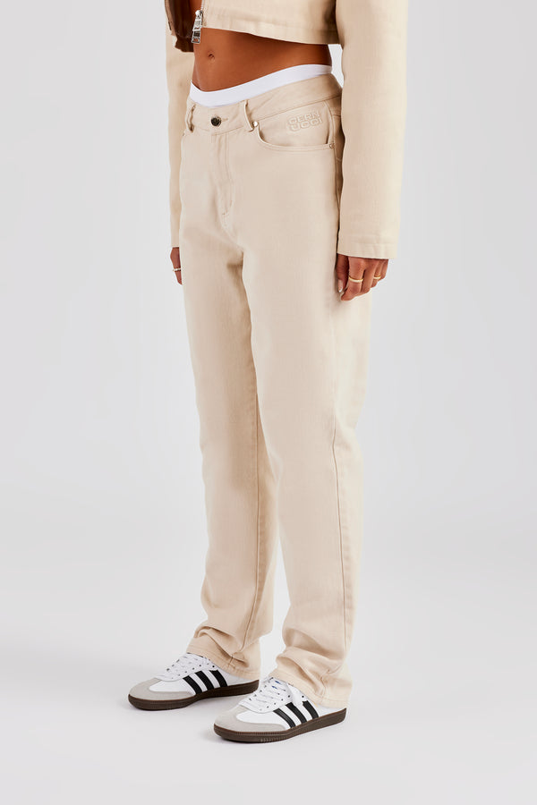 Twill Embroidered Trouser - Stone