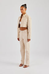 Twill Embroidered Trouser - Stone