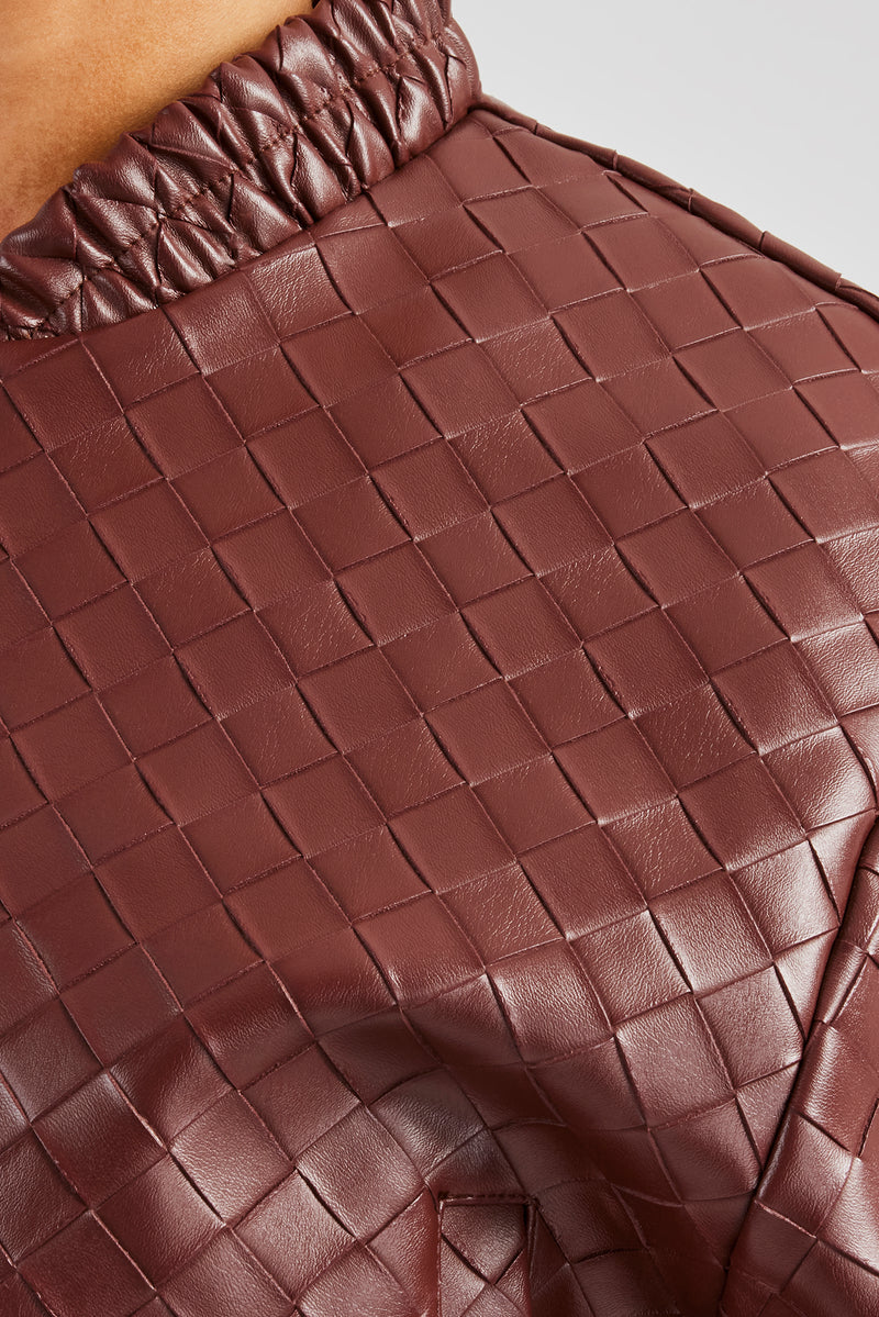 PU Lattice Bomber Jacket - Chocolate