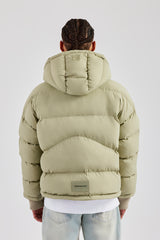 Oversized Hooded Puffer Jacket - Sage