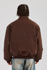 Embroidered Puffer Bomber Jacket - Chocolate