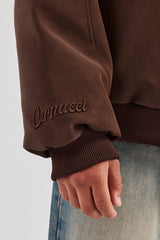 Embroidered Puffer Bomber Jacket - Chocolate