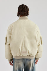 Twill Utility Heavy Bomber Jacket - Off White