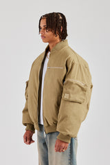 Twill Utility Cargo Bomber Jacket - Taupe