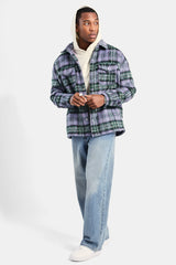 Oversized Brushed Check Overshirt - Purple