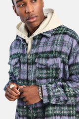 Oversized Brushed Check Overshirt - Purple