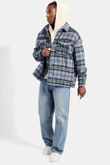 Oversized Brushed Check Overshirt - Purple