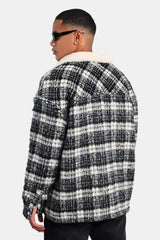 Oversized Check Zip Borg Lined Overshirt - Black