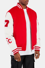 Pearl Embellished Bomber Jacket  - Red