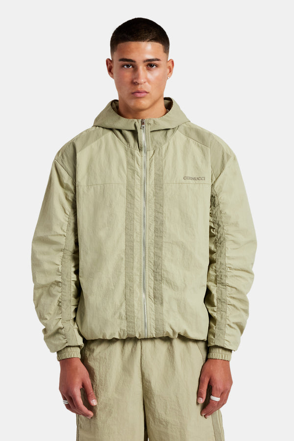 Nylon Colour Block Zip Through - Light Khaki