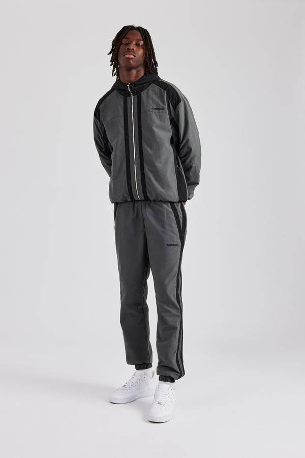 Nylon Colour Block Zip Through Tracksuit - Charcoal