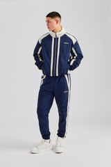 Nylon Colour Block Zip Through Tracksuit - Navy