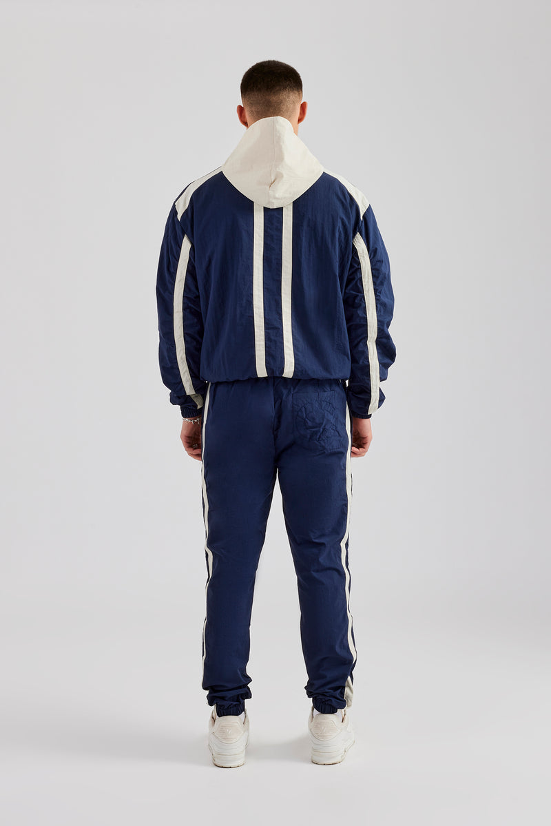 Nylon Colour Block Zip Through Tracksuit - Navy