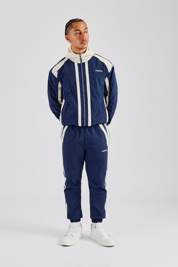 Nylon Colour Block Zip Through Tracksuit - Navy