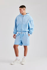 Washed Relaxed Fit Jersey Short - Light Blue