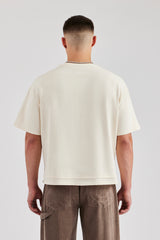 Washed Embroidered Faux Layer Boxy T-Shirt - Off White