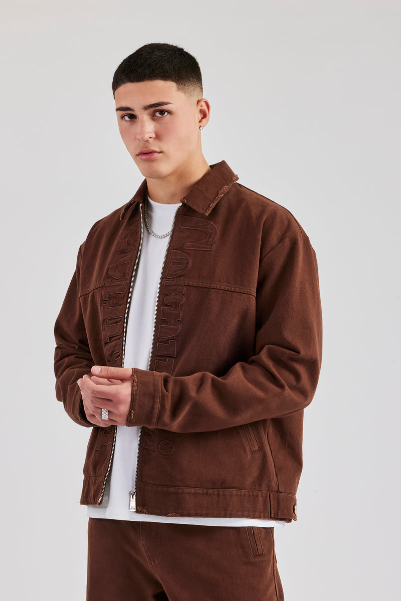 Contrast Logo Twill Harrington Jacket - Chocolate