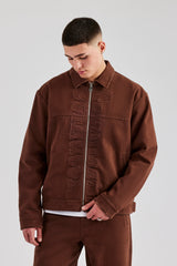 Contrast Logo Twill Harrington Jacket - Chocolate